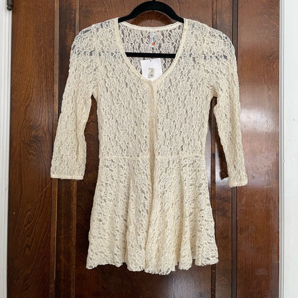 Free People Cream Lace Peplum Top